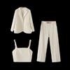 Western Style Women Clothes 2024 Summer New Fashion Trendy Metal Chain Suit Sling Casual Trousers Three-Piece Set