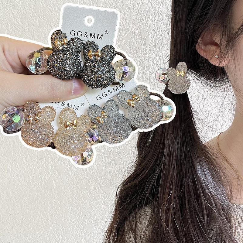 Hair Ties Bunny Rhinestone Cartoon High Stretch For Kids Korean Everyday Party School Premium Soft Durable Non Slip