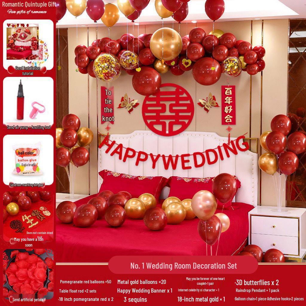 Romantic Wedding Bedroom Balloon Decoration Set for Groom and Bride