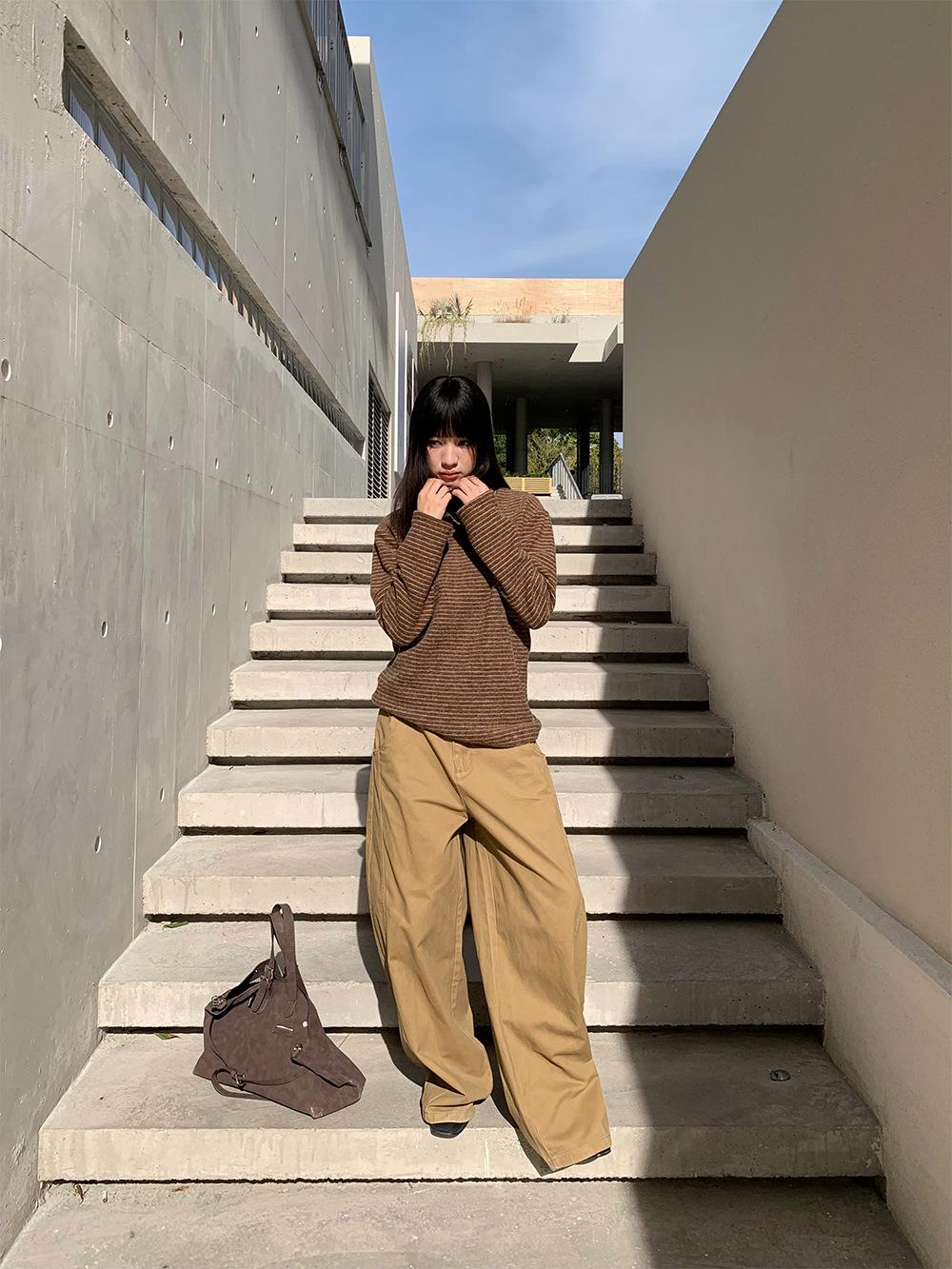 Yuyi 2025 Curved Leg Women s Wide-Leg Jeans - Autumn/Winter Design, Loose Fit, Split Casual Style (cx8170) X-Large хаки