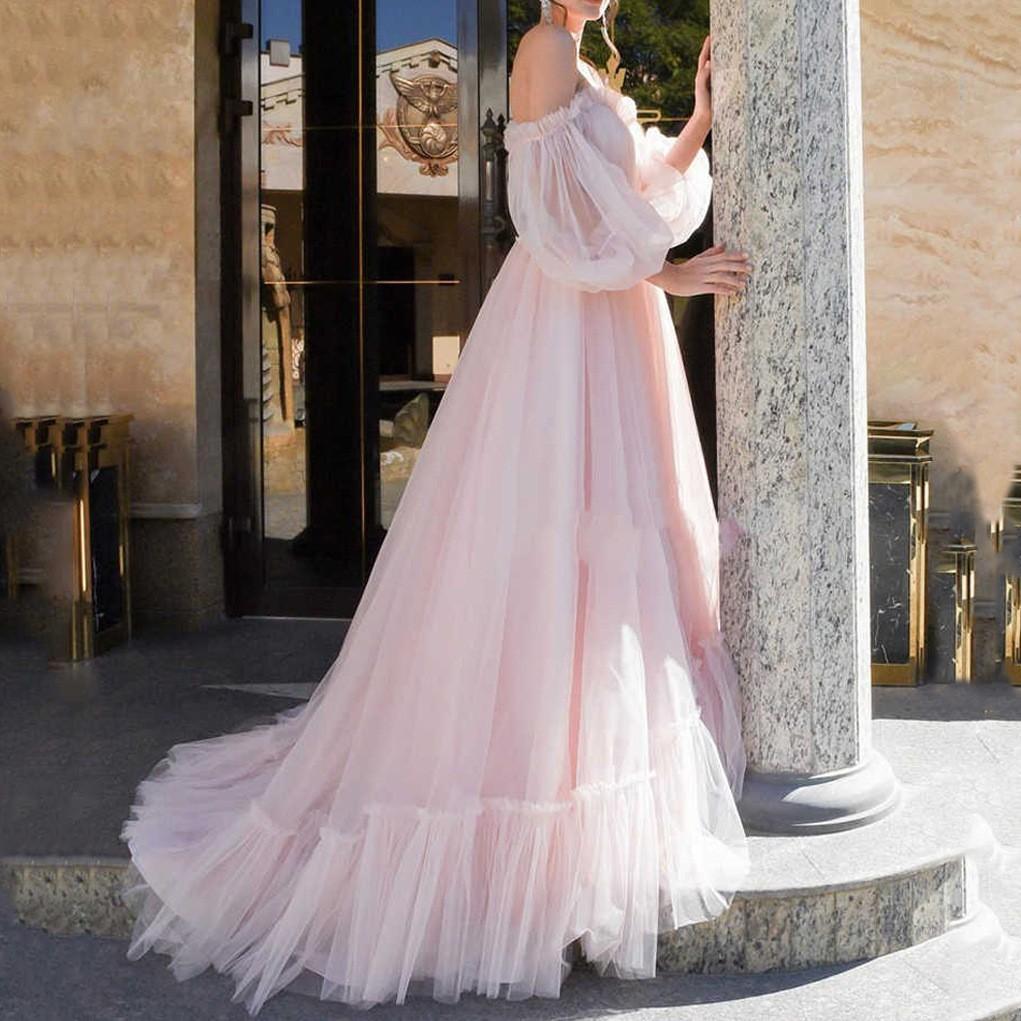 Vestido de Noiva Longo de Malha com Ombro Vazado de Uma Alça Grande Balanço Novo