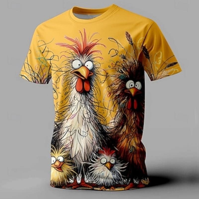 Gallo Divertente Retro Vintage Casual Street Style T-shirt da Uomo Stampa 3D Maglietta Sportiva Outdoor Vacanza Uscita T-shirt Manica Corta Girocollo