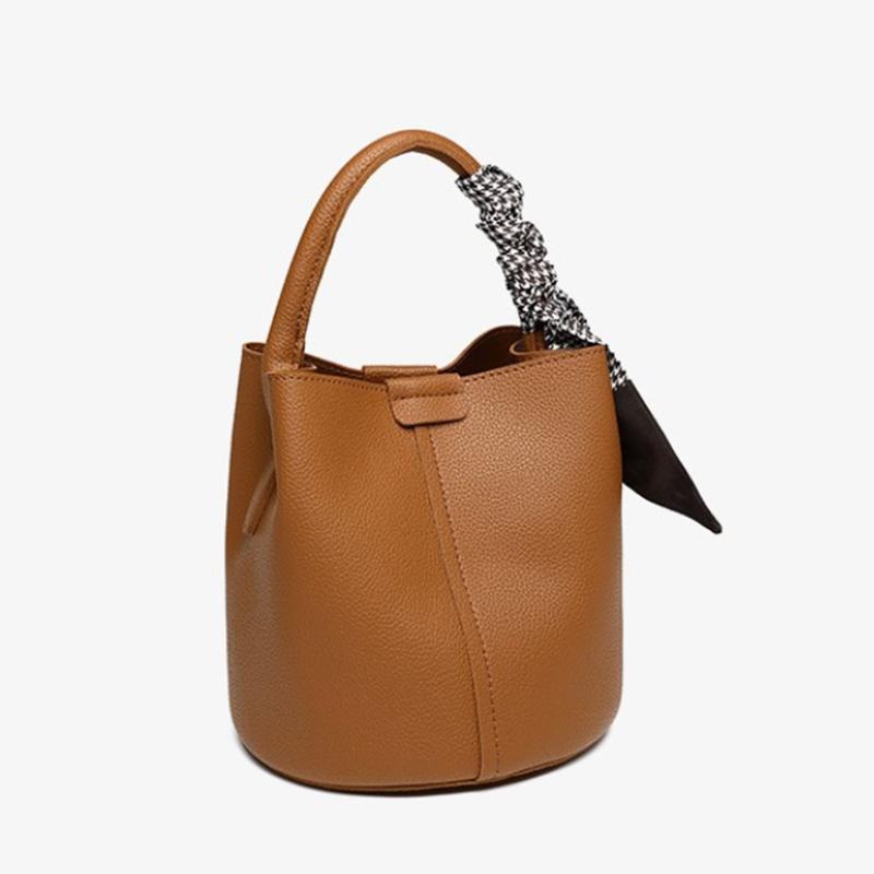 Women's Niche Lychee Pattern Soft Leather Bucket Bag Girls Fashion All-match Portable Vegetable Basket One-shoulder Messenger Bag
