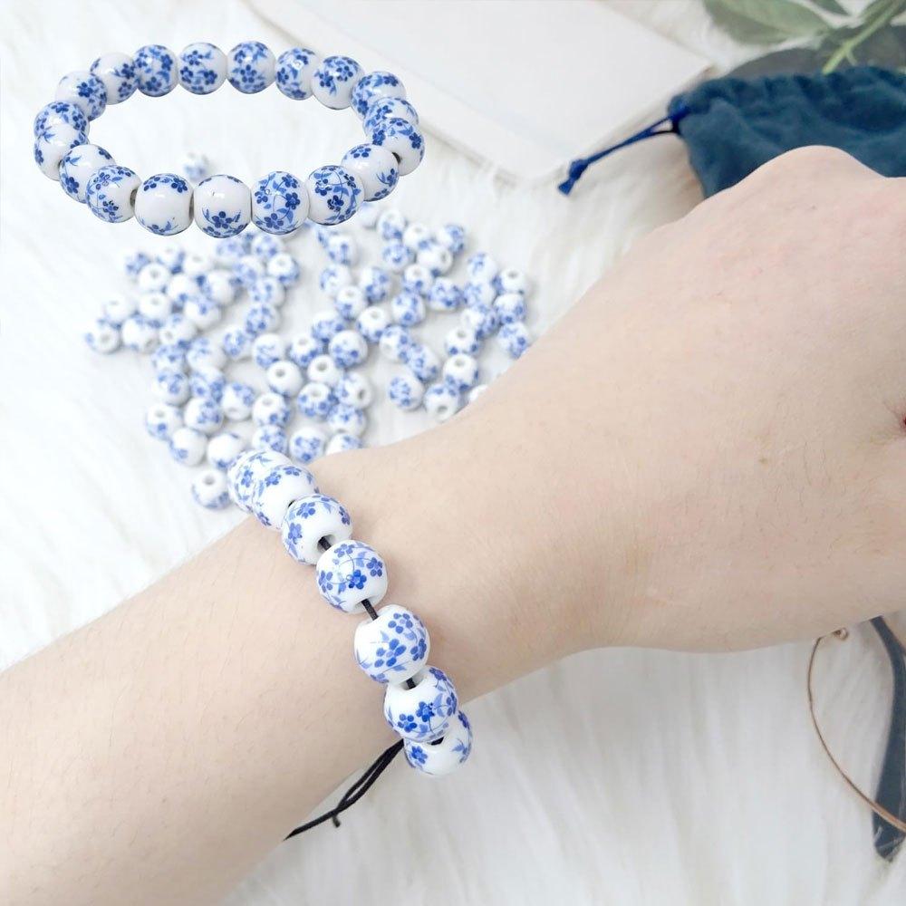 49 Stück, 8/10 mm Keramikmaterial Keramikperlen Keramikblume Runde Perlen Abstandshalter DIY Armband Halskette Ohrringe Schlüsselanhänger Fußkette