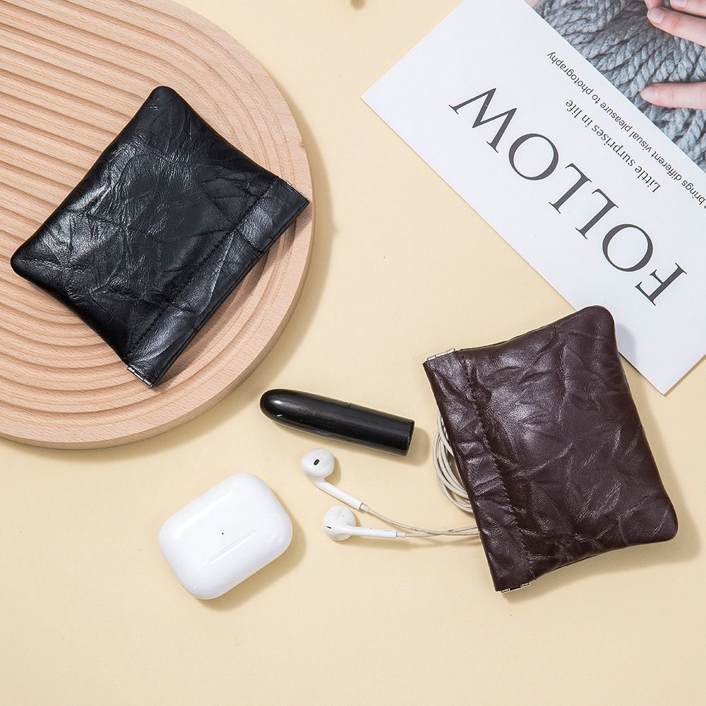 

Solid Color Shrapnel Bag Cow Leather Coin Pocket Fashion Storage Bag Lipstick