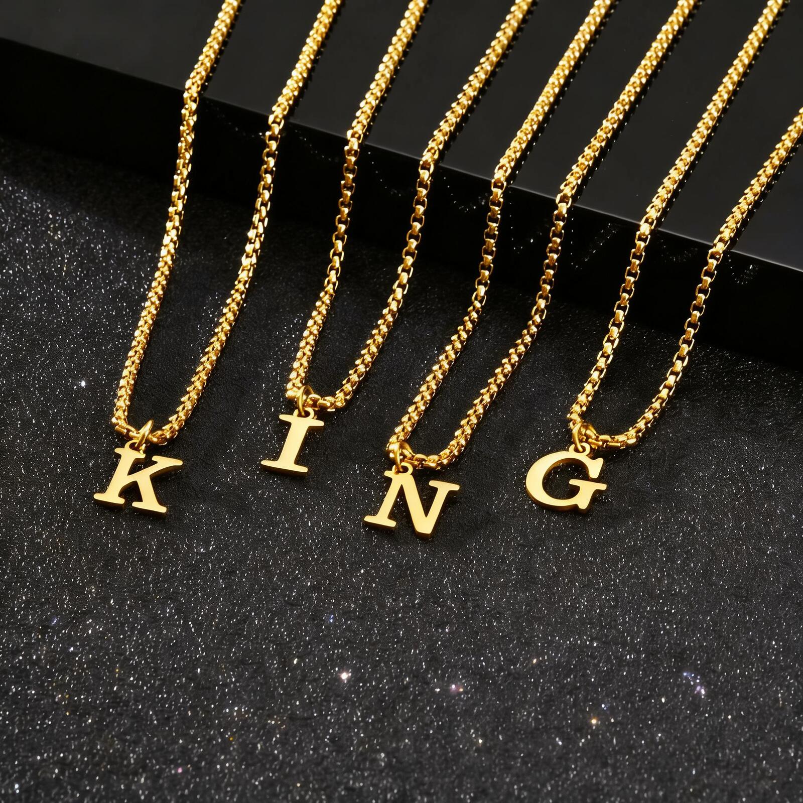 

Simple A-Z Initials Necklace for Men Boys,Waterproof Stainless Steel Box Chain Collars,Casual 26 Letters Jewelry Gift Z&60cm