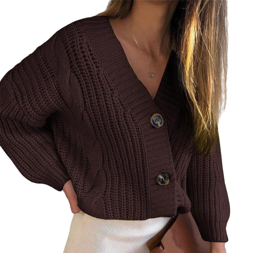 Women's Loose V-neck Large Size Buttons Cardigan Thick Line Sweater Blouse