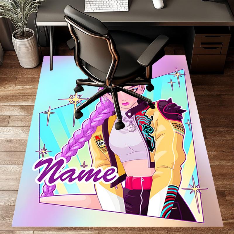 Custom KPop Demon Hunters Mat Personalized Name, Polyester Washable Indoor Entryway Rug, Gift for Christmas, Easter, Thanksgiving Day
