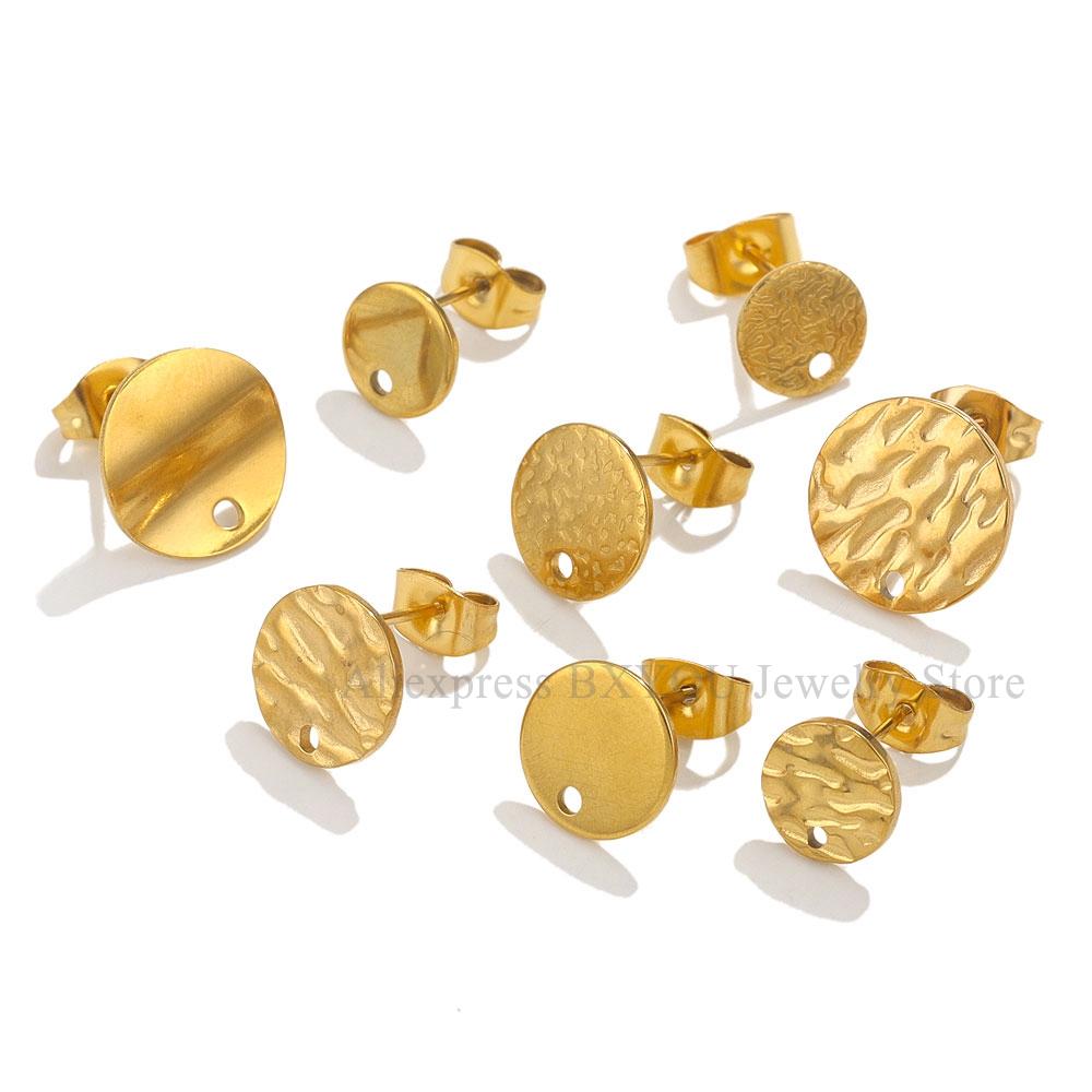 10pcs Round Stainless Steel Gold Plated Earrings Making Supplies Hooks Connectors Earring Posts Studs Pins Findings Components