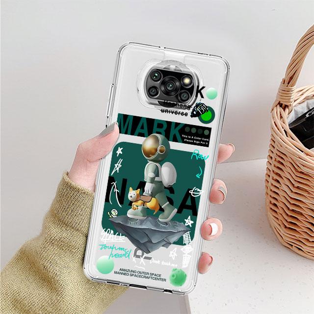 Cute Astronaut Planet Clear Case For Xiaomi Mi Poco X3 NFC M3 Pro F3 F1 11 Lite 12 Redmi Note 10 9S 8 7 9 Soft Phone Cover