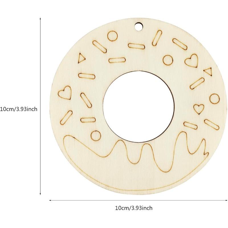 10pcs Unfinished Wood Donuts Wood Cutouts for DIY Crafts Wooden Donuts Shaped Hanging Ornaments with Hole Hemp Ropes Gift Tags