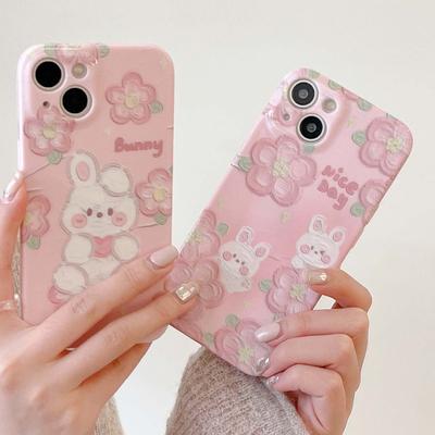 Nice Flower Pink Rabbit Love Cute Relif 3d Husa de telefon pentru Iphone 13 12 Promax 11 14 Pro Max Ins Cartoon Back Cover Fundas