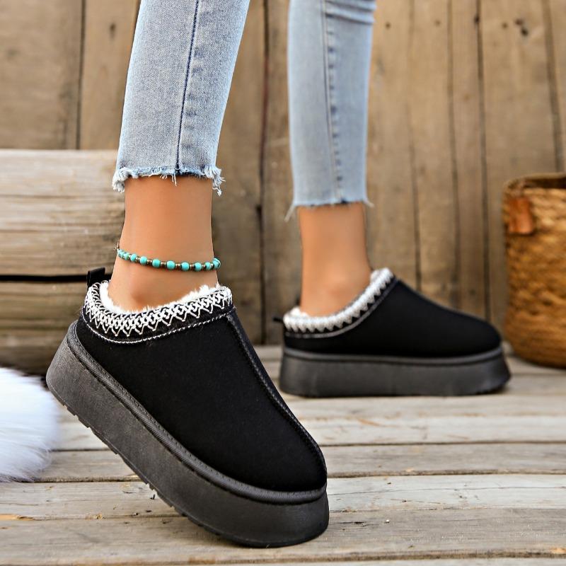 New Snow Boots Women Winter New Cashmere Warm Thick Soles Without Heel-covered Half Slipper Cotton Shoes Cashmere Warm Boots