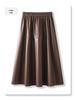 Coffee PU Leather Elastic Waist A-Line Pleated Midi Skirt - Women's 2024 Spring/Autumn Style