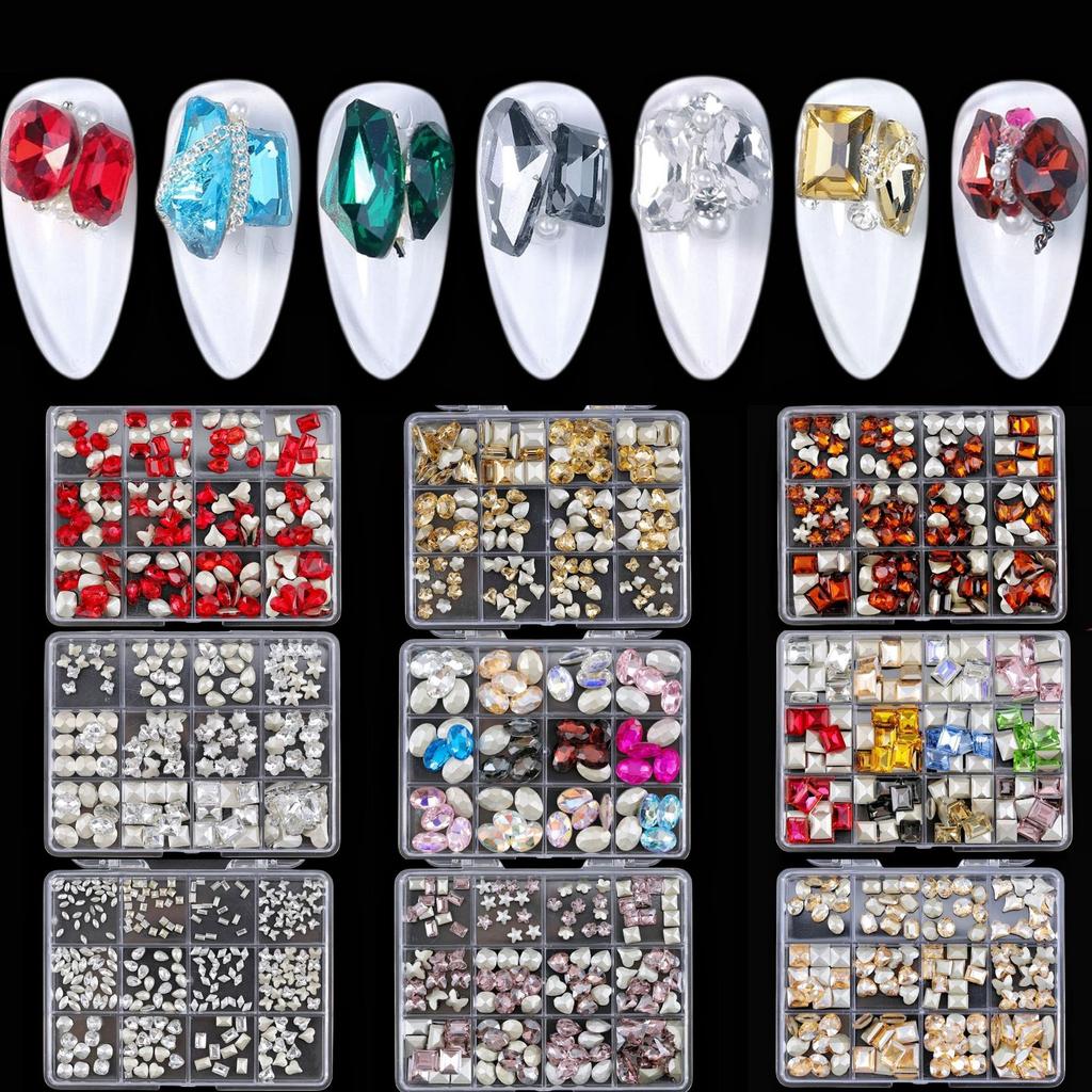 Pointed Bottom Drill Heterosexual Mixed Diamond Nail Art Jewelry Mixed Style Mixed Round Glass Diamond Rhinestone Nail Decoration