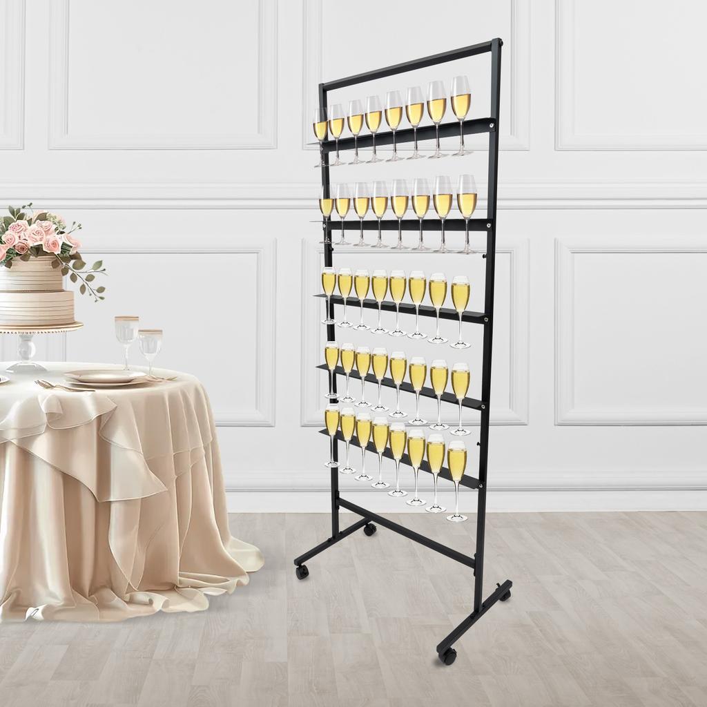 5-Tier Rotating Champagne Tower Display Stand, Sturdy Steel Frame & Smooth Swivel Casters, Easy Assembly Space-Saving Bar Decor