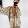 2024 Women's Houndstooth V-Neck Long Sleeve Color Block Knitted Cardigan Sweater