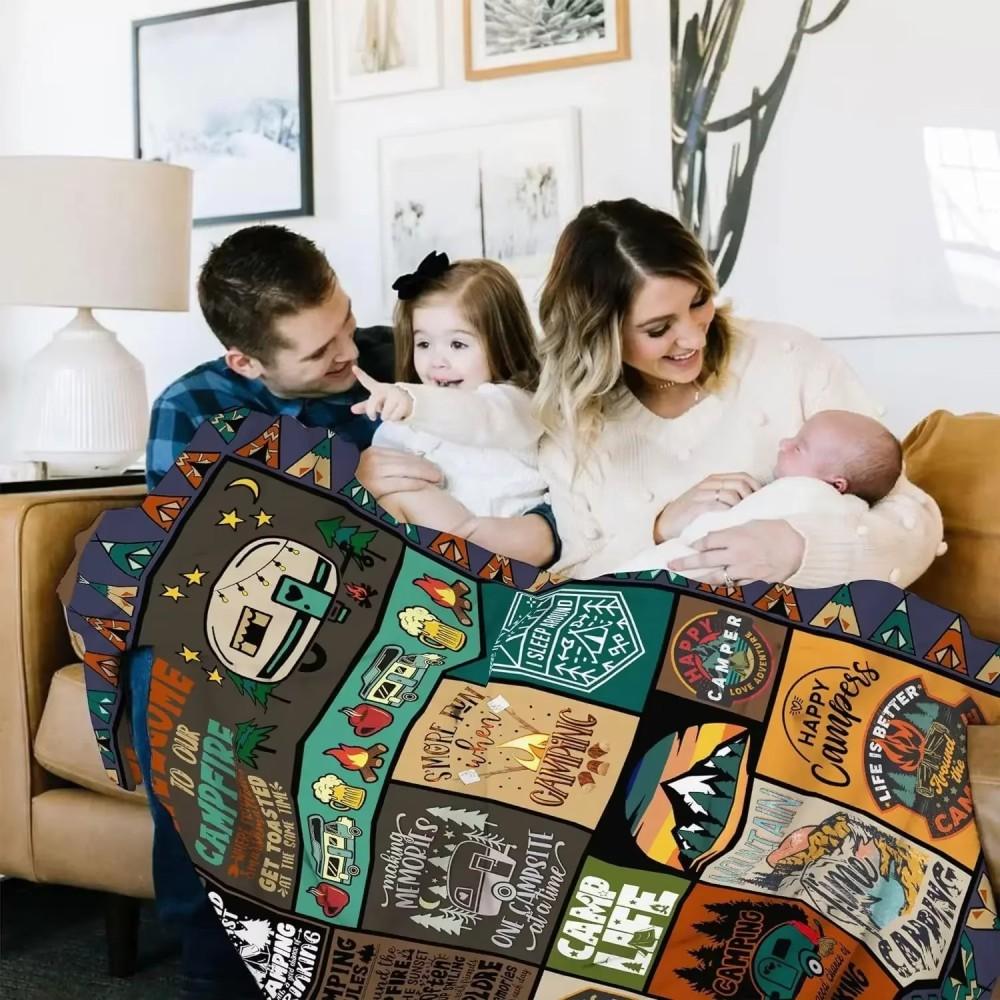 VIKAMA Vintage Camping Style Blanket Multi Functional Warm Home Camping Outdoor Nap Blanket Room Decoration