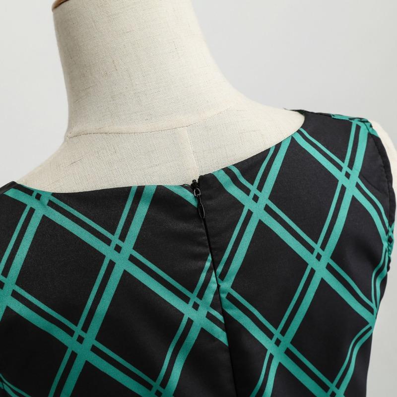 Summer Fashion Hot Sale Retro Striped Print Dress Round Neck Sleeveless Belt Puff Dress