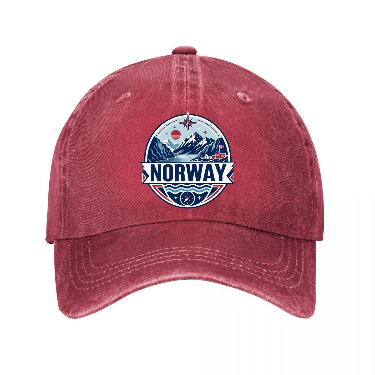 Norway Mountain Flag Travel Emblem Washed Baseball Cap Outdoor For Womens Unisex FeUnisex Dad Hat Adjustable