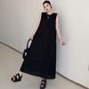 DIMANAF 2026 Summer New Plus Size Women Black Sleeveless Maxi Dress Elegant A-Line Solid Long Vest Dresses