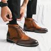 Fashion New High Top Men Shoes Luxury Business Dress Ankle Boots For Male Comfortable Men's Fashion Brogue Leather Motorcycle Boots Man