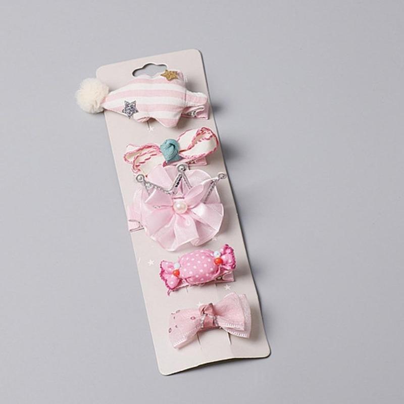 Set of 5 Pcs Girls' Fabric Heart Star Hair Clips Set Flower Hairpin Bow Children's Hair Accessories
