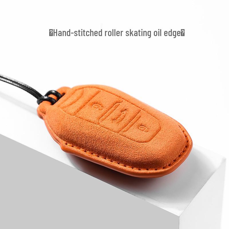 High-End Suede Car Key Case for Peugeot Models 408, 308, 4008, 5008, and 508L with Buckle and Pendant