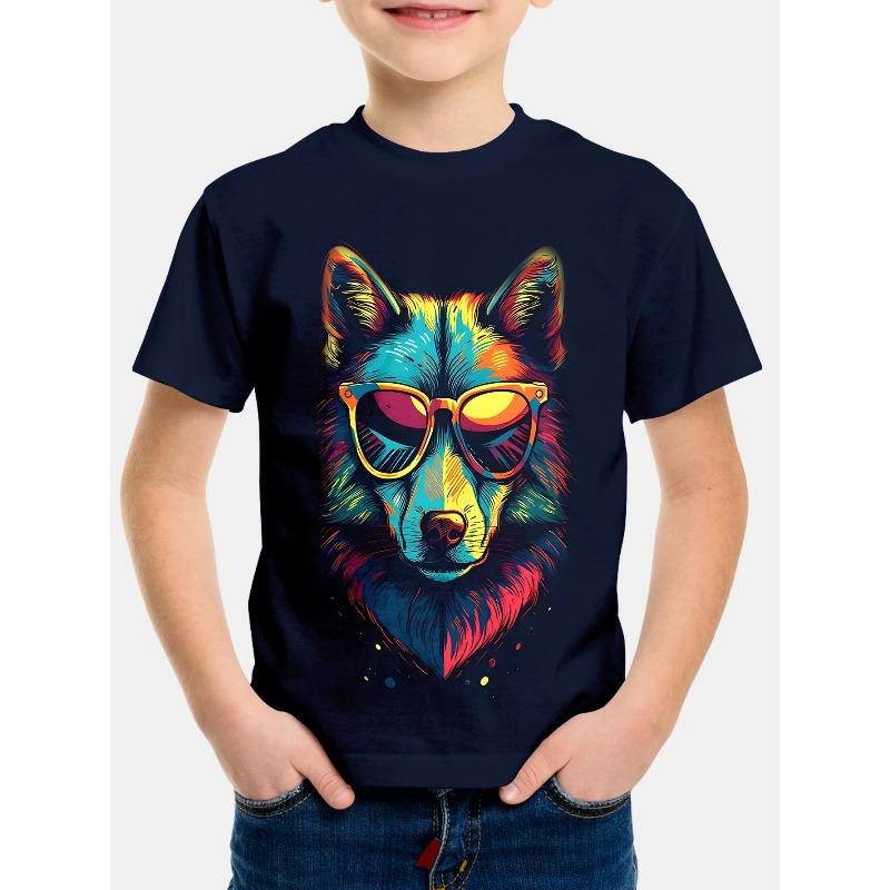 3D Wolf Printed T-shirts Fashionable Casual Short Sleeved Children's Boy T-shirts - Soft Medium Stretch Polyester Fabric Summer Relaxed Fit Clothing