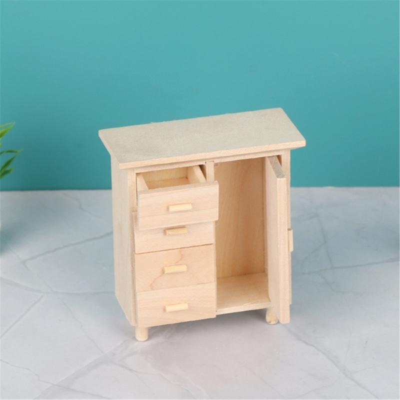 Antique 4 Drawer Miniature Chestnut Cabinet Accurate 1/12 Dollhouses Furniture For Realistic Bedroom Decors And Organizing