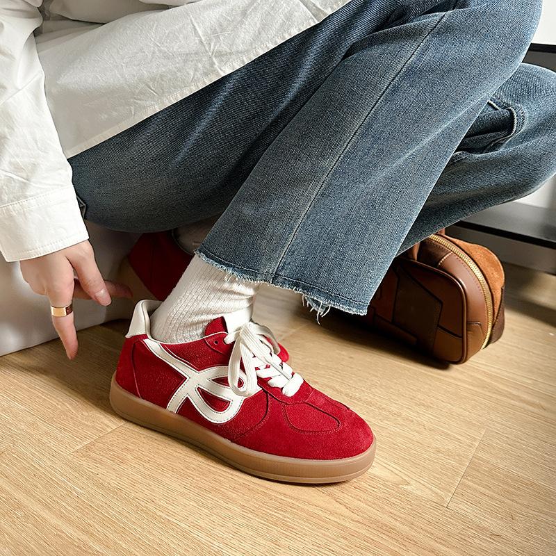Fashion 2025 New Spring and Autumn Retro Light Flat Shoes Cowhide Sneakers Red And Blue And Beige Ladies' Daily Comfort Desginer Shoes
