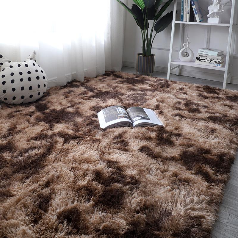 Nordic Silk Wool Tie-Dye Long Pile Plush Rug for Bedroom, Bedside, Living Room, or Sofa. 40x60 cm