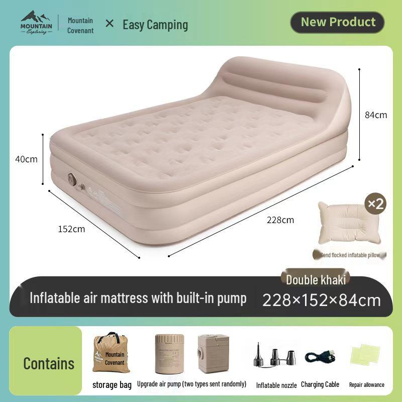 Mountain Inflatable Mattress with Backrest - Automatic Air Cushion Bed for Home, Floor, Tent, and Outdoor Camping.