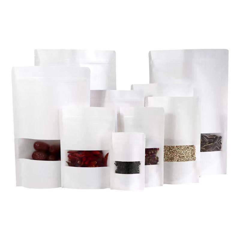 Thick Kraft Paper Stand-Up Bag with Frosted Window for Tea & Dried Fruit