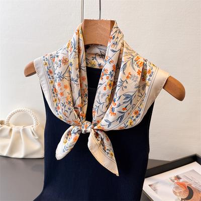 Pastoral Floral Print Square Scarf Imitation Silk Shawl Sun Protection High-end Neck Tie Small Square Scarf Headscarf Women's