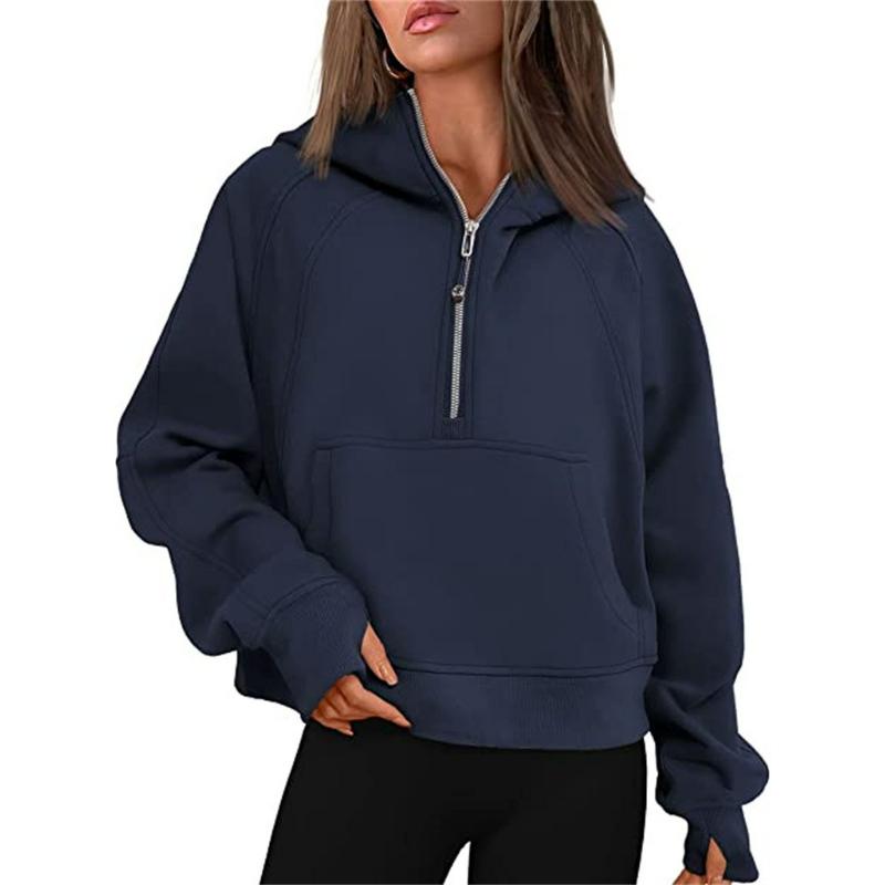Autumn and Winter Yoga Clothes Women's Sports Half-chain Hoodie Sweater Loose Short Plus Velvet