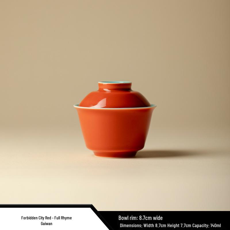 Forbidden City Red Gongfu Tea Set: Ceramic Teapot, Lid Bowl, Filtered Tea Cup, Fair Cup, and Pot Stand Ornament