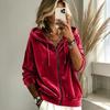 Women'S Solid Color Velour Zip Up Hoodie Carsigan Long Sleeve Velvet Hooded Jacket Casual Loose Fit Sweatshirt Fall Outerwear