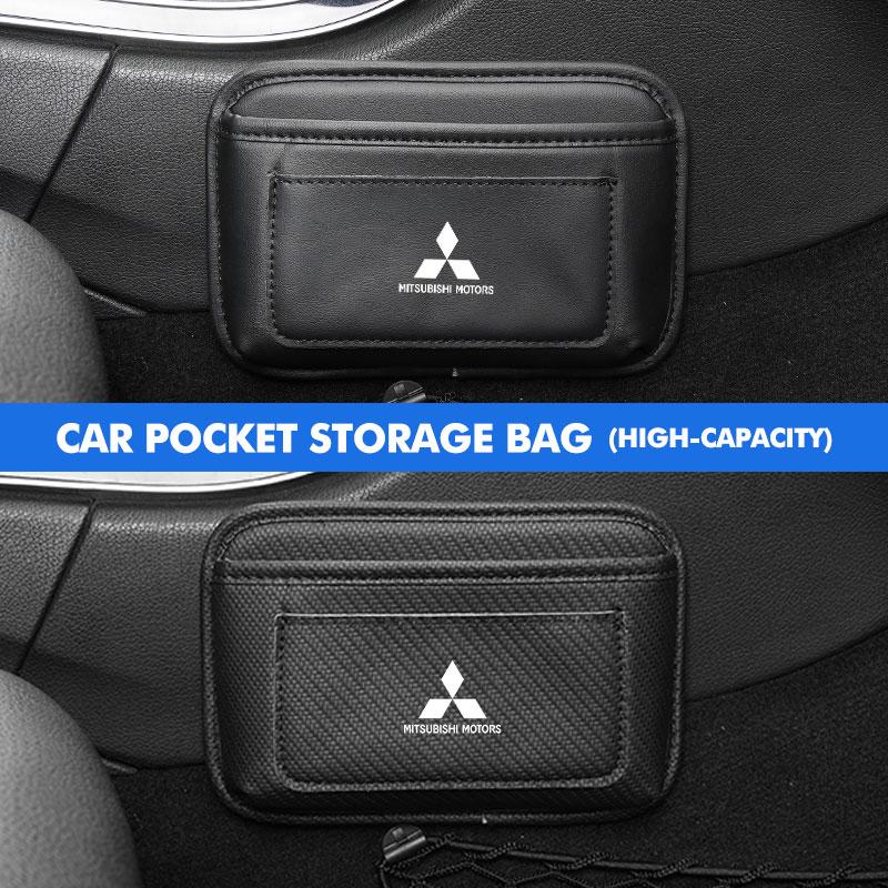 Adhesive Car Storage Pocket Sticky Organizer Bag Phone Purse Card For Mitsubishi Outlander Lancer L200 ASX Pajero Grandis