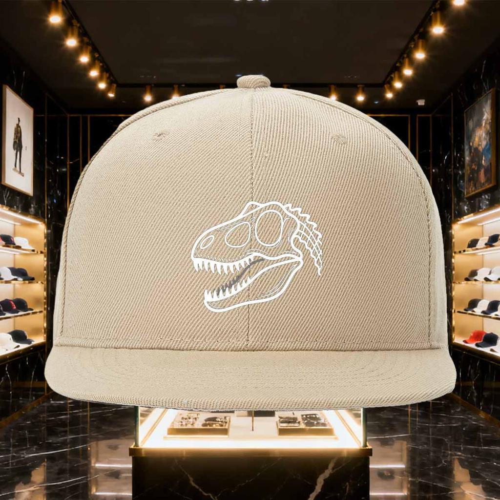 Dinosaur Skull Graphic Print Black Flat Brim Baseball Cap Unisex Polyester Snapback Outdoor Headwear
