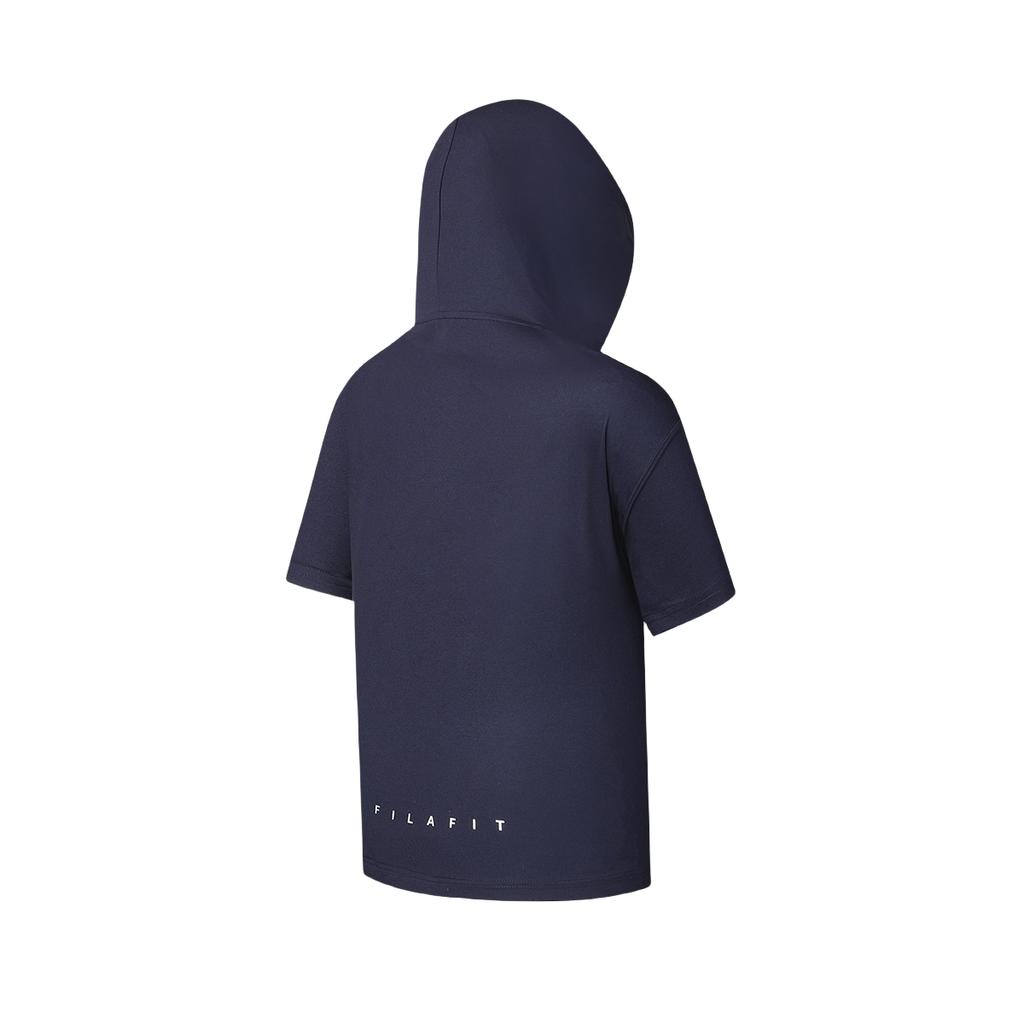 Fila Fitness Fashion Loose Knit Short Sleeve Hoodie T-Shirt Women Tops Royal-Blue A11W421124FNV