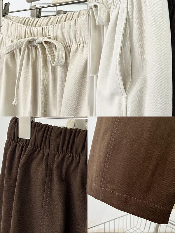 Plus Size Women's Spring Drawstring Elastic Waist Wide-Leg Casual Pants