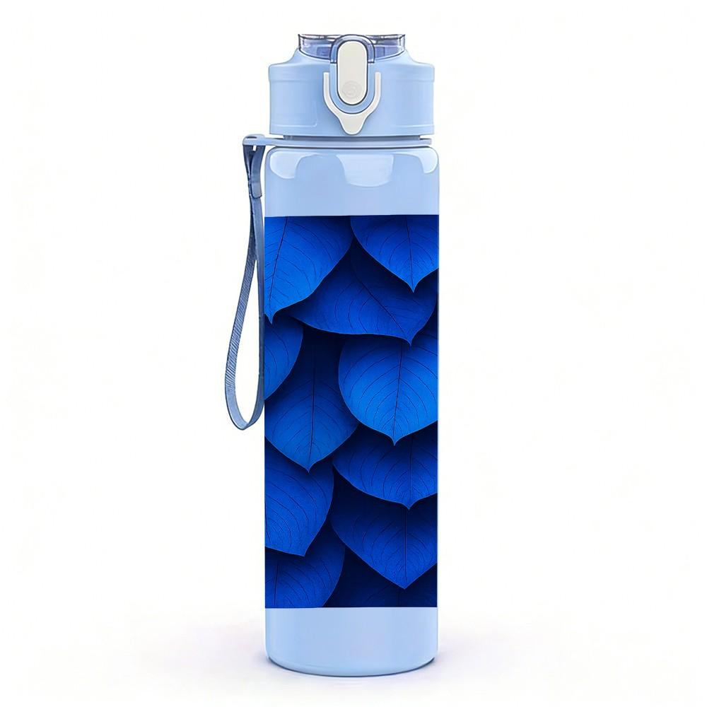1PC Blue Scale Texture Abstract Print 750ml Color Plastic Sports Water Bottle Leakproof Flip Straw Lid Suitable for Sports Office Home Use