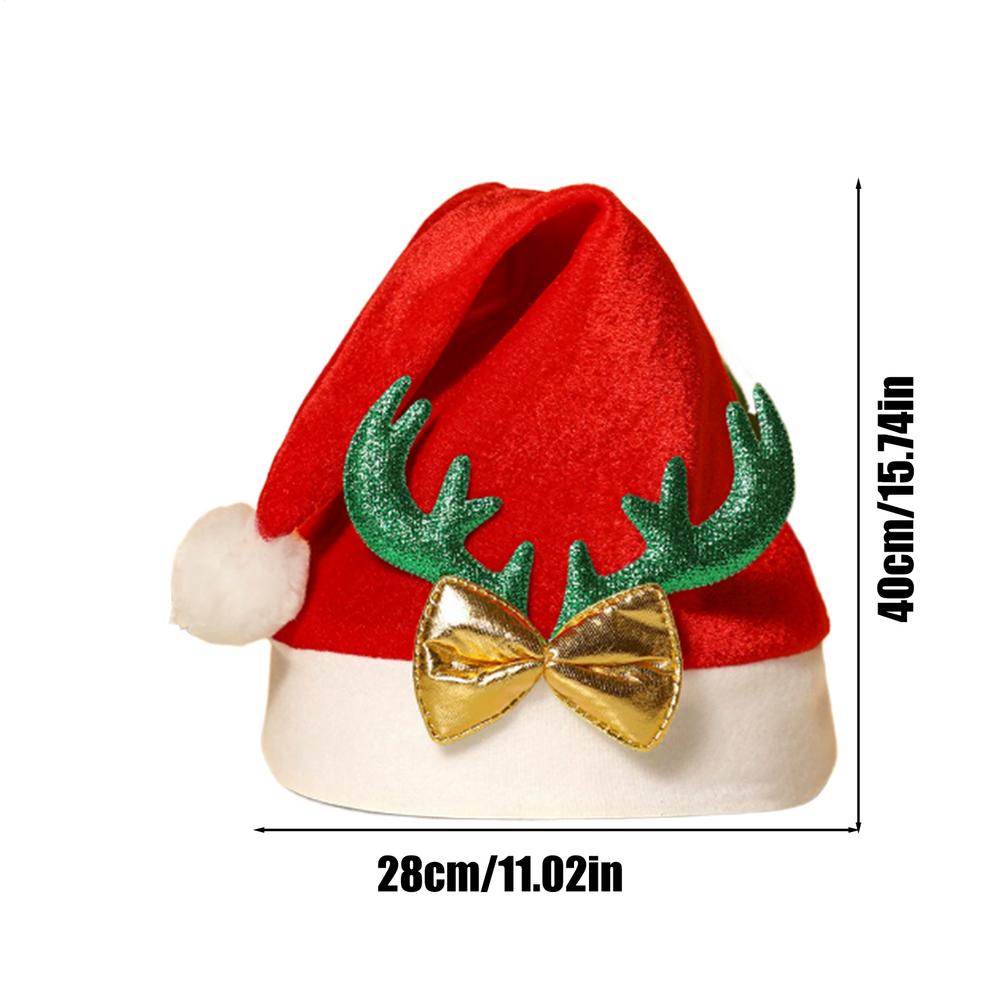 Christmas Hat Soft Party Headwear With Reindeer Antlers Bow Decoration Plush Santa Hat Gift For Birthday Holiday New Year