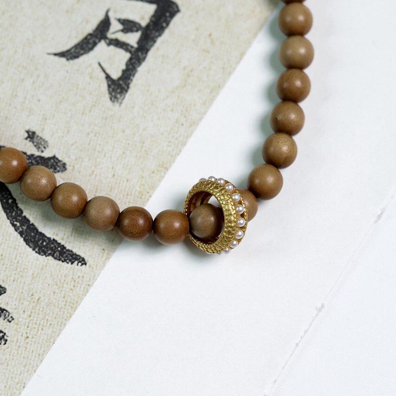 Indian Sandalwood Multi-Circle Bracelet with Horse Racing Ring - Retro Chinese Style Buddhist Prayer Beads.
