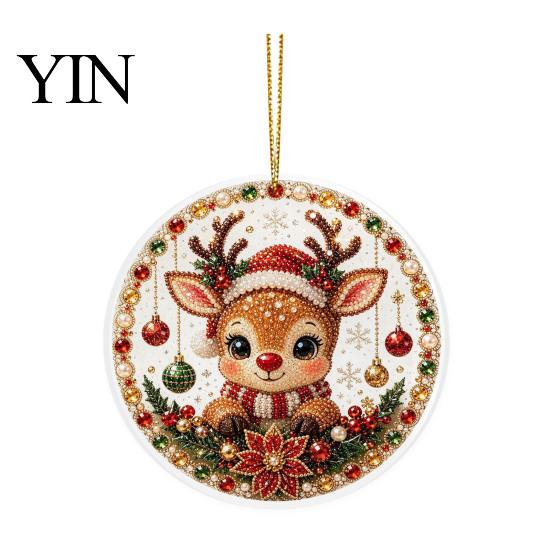 Office Holiday Decorations Christmas Acrylic Hanging Ornament, 2D Flat Double Side Printed Home Decor Santa Snowman Pendant for Tree Window, Festive