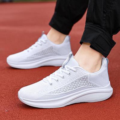 "2024 Cross-Border Mesh Running Shoes: Breathable, Lightweight, Comfortable, Shock-Absorbing, Non-Slip Casual Shoes for Men and Women In White"