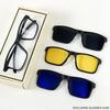 A New Set of Magnetic Clip-On Design Fashion Sunglasses, 1 Frame, and 3 Interchangeable Lenses, Unisex New Square Glasses Set