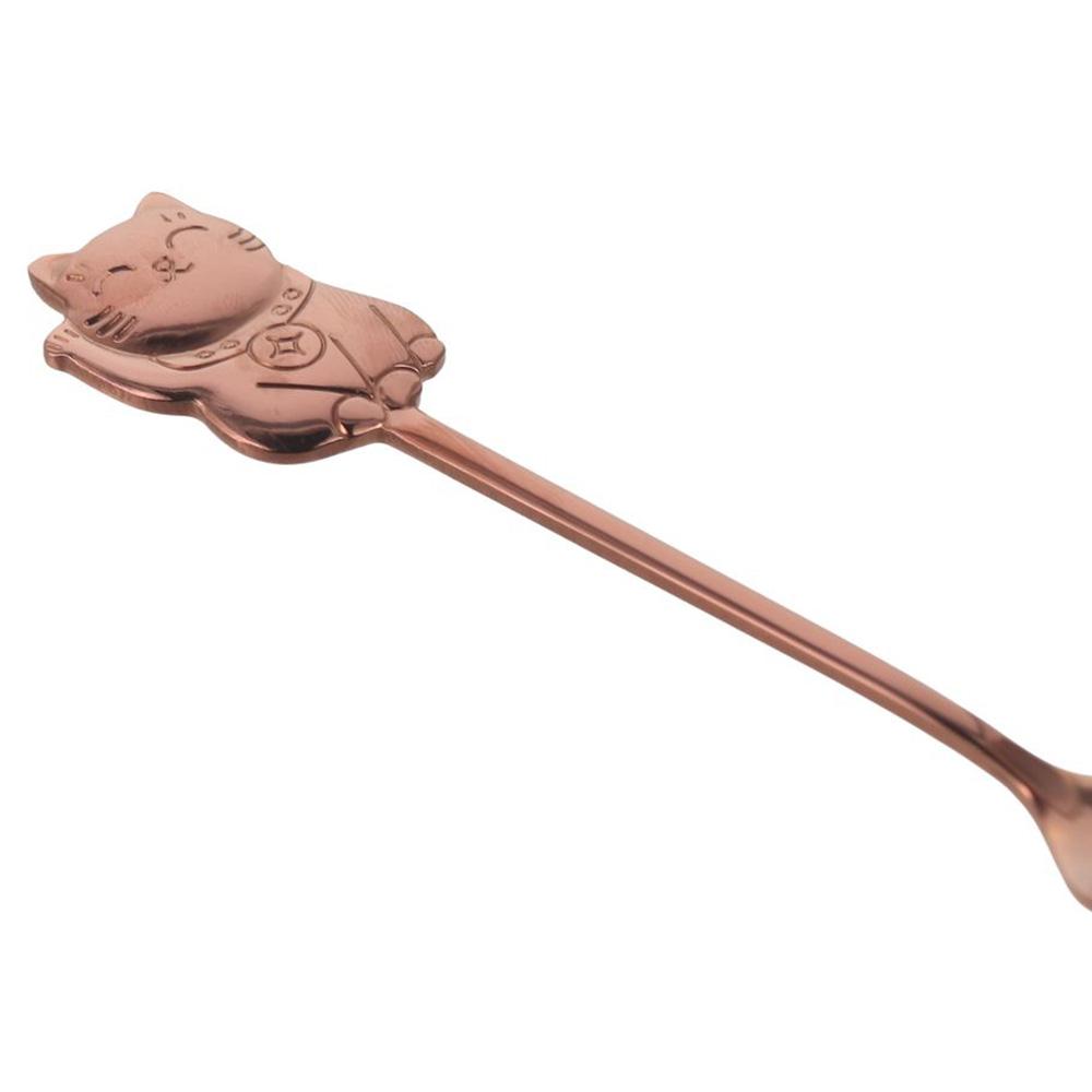 4pcs Cat Style Lucky Cat Coffee Spoon 4 Color 5.71x0.98in Mini Cat Style Dessert Spoon Stainless Steel Cartoon Spoon