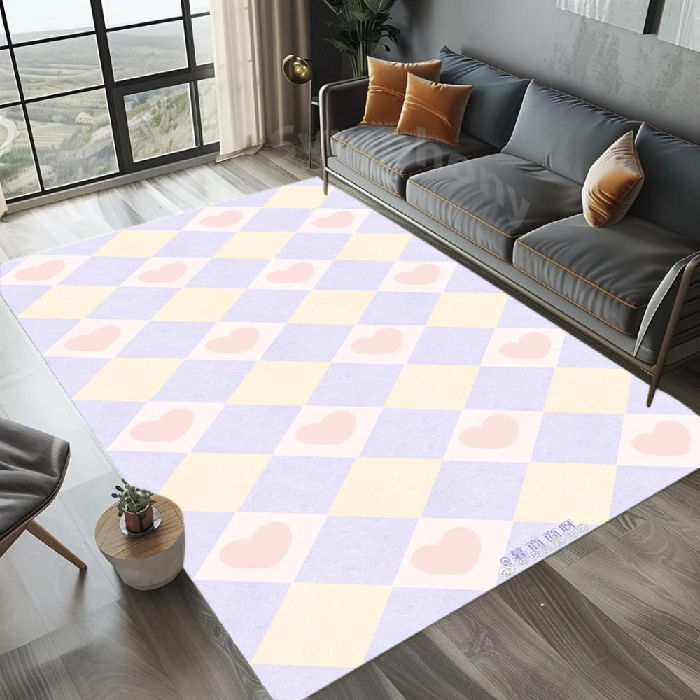 Checkered Heart Pattern Area Rug Cute Sweet Design Non Slip Washable Carpet for Bedroom Living Room Girl Room Home Decor